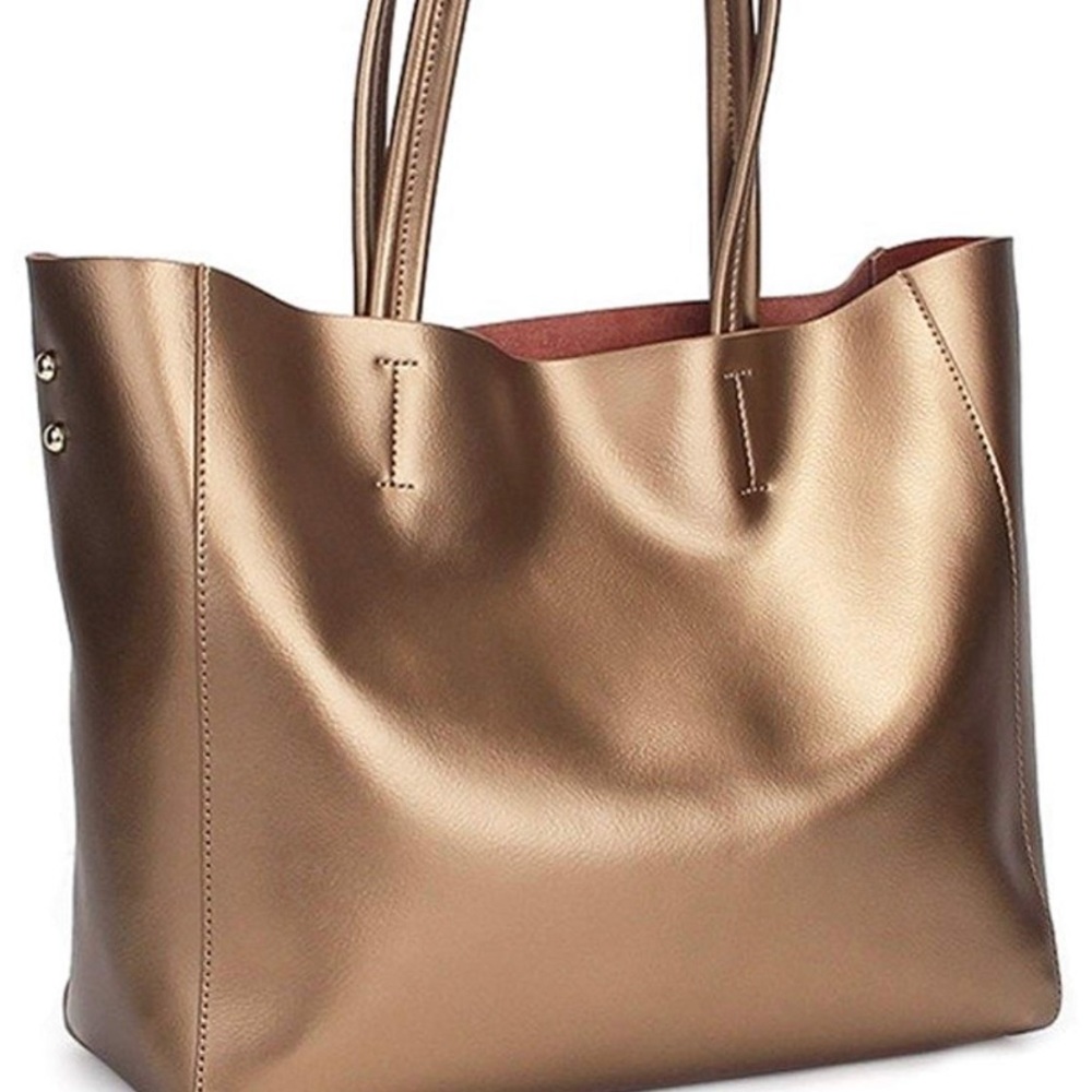 Beautiful NWT Silver Bronze Leather Tote